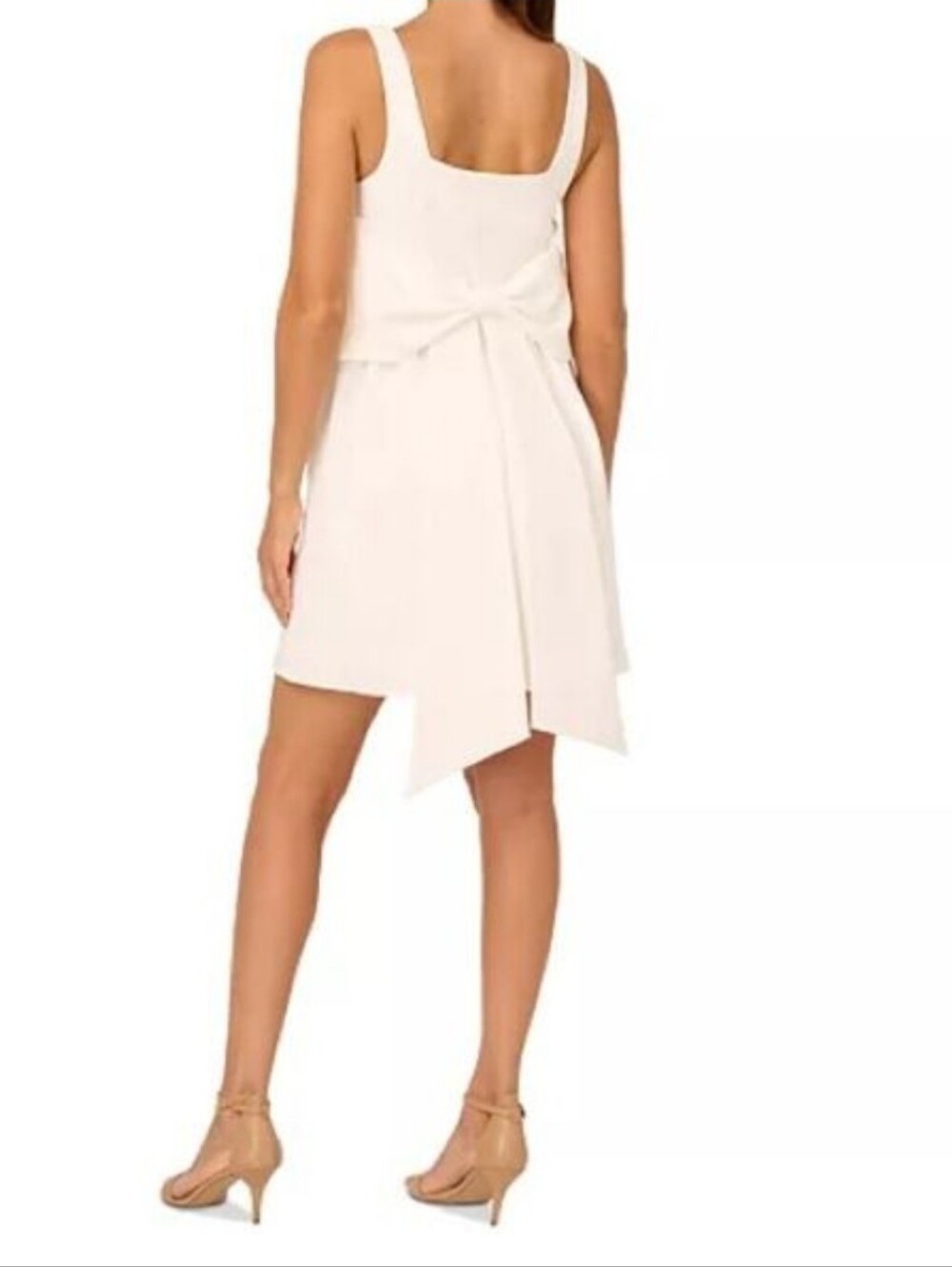 Adrianna Papell Square-Neck Crepe Bow-Back Dress in Ivory